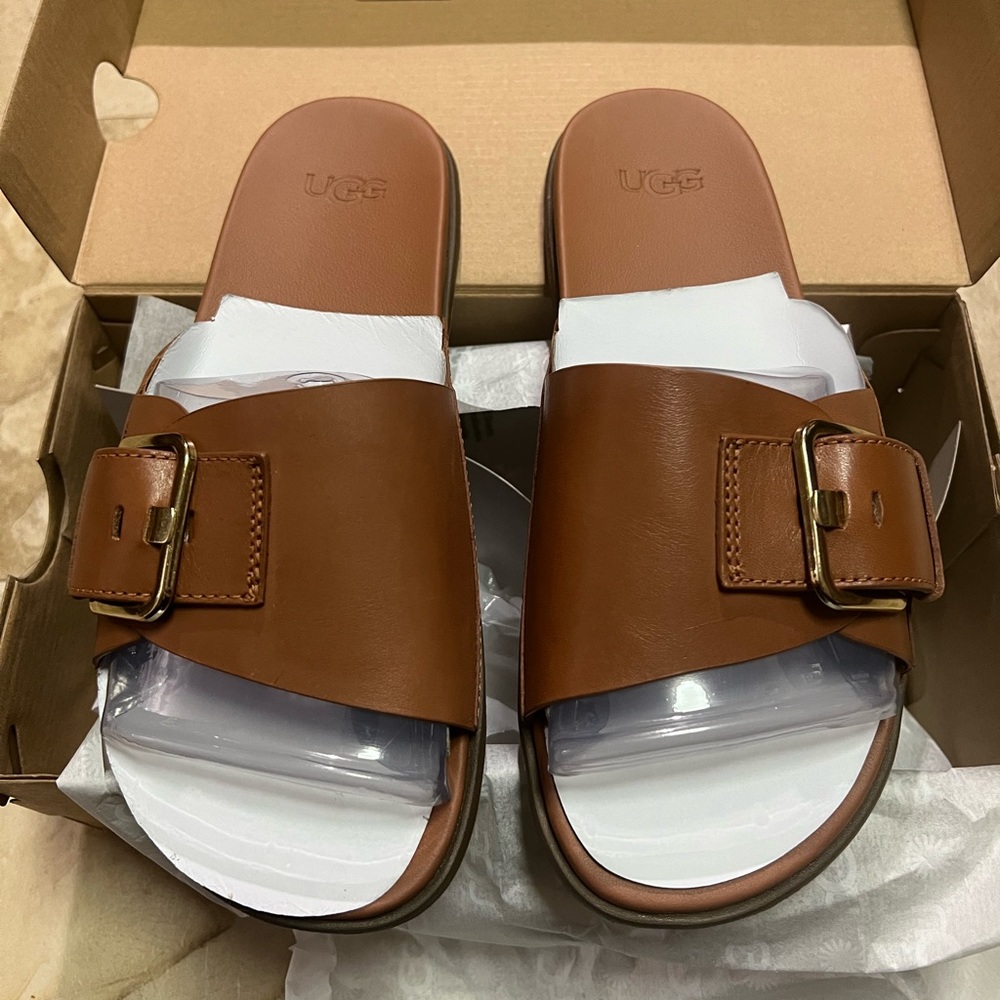 NWT & Box - UGG Women’s Solivan Buckle Slide - Genuine Leather - Size 6